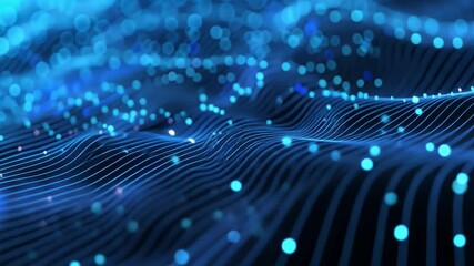 Aufkleber - digital abstract design featuring glowing blue waves and particles, creating dynamic background that
