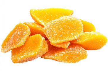 Aufkleber - Tasty Dried Sweet Mango Slices on White Background : Generative AI