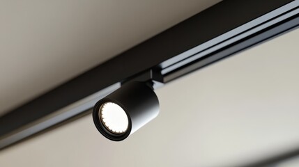 Poster - Black and silver clip-on LED track lighting fixture with a modern aesthetic, isolated on a neutral background
