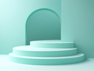 Poster - Stylish Mint Green Curved Steps and Archway for Contemporary Interior Design Background : Generative AI