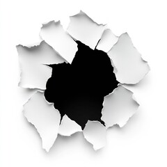 Fototapete - Broken white paper with a dark void in the center creating a dramatic focus point : Generative AI