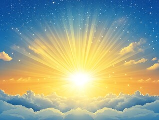Poster - Bright and Colorful Sunrise Over Clouds with Rays Illuminating the Sky : Generative AI