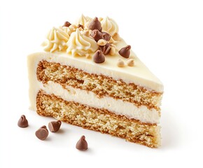 Aufkleber - Deliciously Frosted Layer Cake with Chocolate Chips and Whipped Cream Topping on a White Background : Generative AI