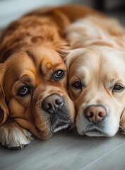 Poster - Two Adorable Dogs Snuggling Together in a Cozy Indoor Setting : Generative AI