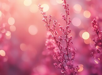 Aufkleber - Delicate Pink Flowers with Water Droplets in Soft Bokeh Light : Generative AI
