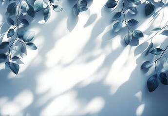 Poster - Vibrant Blue Shadowed Leaves With Dramatic Light Play Creating A Serene Atmosphere : Generative AI