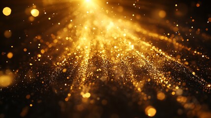 Poster - Beautiful Golden Dust Particles Radiating Light in a Soft Focus Glittery Background : Generative AI