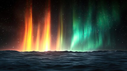 Aurora borealis northern lights idea. Stunning display of northern lights illuminating the night sky over the ocean.