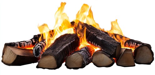 Aufkleber - Beautifully Stacked Firewood Logs Burning with Bright Flames for Cozy Atmosphere : Generative AI