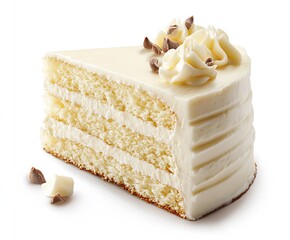 Aufkleber - Smooth and Creamy Vanilla Layer Cake with Whipped Frosting and Chocolate Chips on a White Background : Generative AI