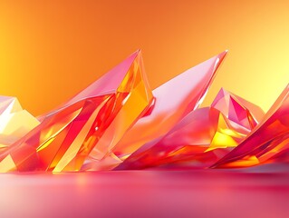 Poster - Shimmering Crystal-Like Structures Reflecting Light in Shades of Pink Orange and Clear : Generative AI