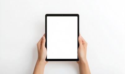 Poster - Empty digital tablet held in hands with a clean white screen on blank background : Generative AI