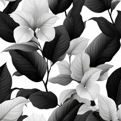 Poster - Seamless Artistic composition of white and black leaves forming a striking contrast that celebrates the beauty of nature