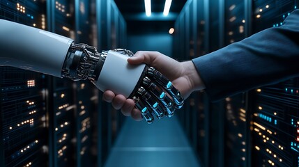 Poster - Futuristic Interaction Between Human and Robot Hand in a Server Room Environment : Generative AI