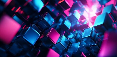 Leinwandbilder - Abstract 3D Background with Colorful Cubes in Blue and Pink Shades for Modern Design : Generative AI