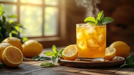 Aufkleber - Refreshing Iced Lemon Tea with Fresh Mint and Lemon Slices : Generative AI