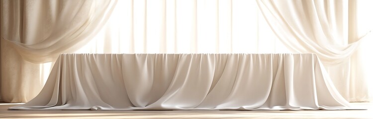Leinwandbilder - Elegant table draped with soft white fabric creating a warm and inviting atmosphere : Generative AI