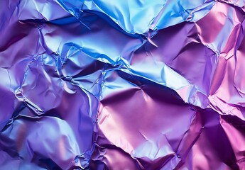 Poster - Crumpled metallic foil background showcasing a blend of purple and blue hues with artistic flair : Generative AI