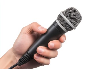Poster - Close-Up of a Hand Holding a Microphone Ready for Performance and Speaking Engagement : Generative AI