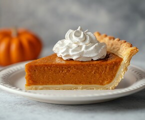 Poster - Classic Pumpkin Pie with Whipped Cream Garnish for Cozy Fall Gatherings and Special Occasions : Generative AI