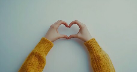 Aufkleber - Hands Forming a Heart Shape with a Loveful Expressions Against a Light Background in a Cozy Sweater : Generative AI