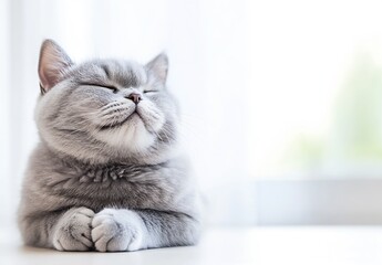 Poster - Sweet gray cat with a serene expression resting comfortably on a table : Generative AI