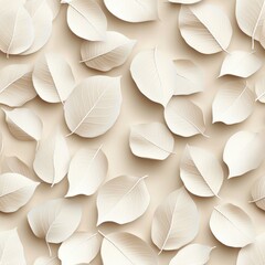 Poster - Seamless Decorative wall featuring white leaves creating a serene and aesthetic atmosphere perfect for modern interiors and design