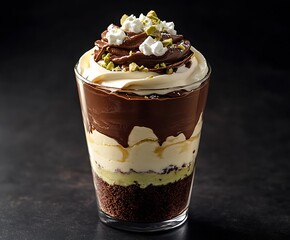 Aufkleber - Decadent Chocolate Dessert in a Glass with Layers of Cream and Toppings : Generative AI