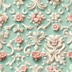 Poster - Seamless Detailed pattern of white and pink flowers on a soft background creating a beautiful floral design for decoration