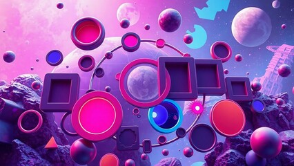 Poster - Glowing pink and purple bubble background with abstract circles and light effects