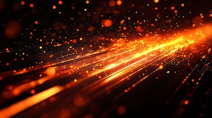 Fototapete - streaks of light and particles in a bold orange and black background creating a dynamic energy effec