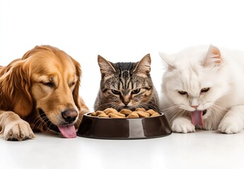 Poster - Golden Retriever Cat and Persian Cat Enjoying Meal Together : Generative AI