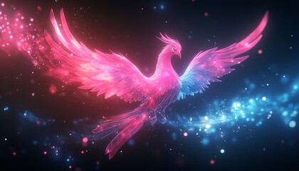 Poster - Stunning Colorful Phoenix in Flight with Particles and Light Effects : Generative AI