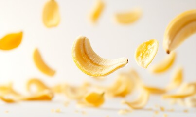 Aufkleber - Vibrant Banana Slices in Motion Showcasing the Beauty of Fresh Tropical Fruit : Generative AI