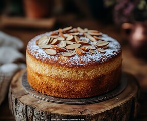 Aufkleber - Delicious French Almond Cake Decorated with Almonds and Powdered Sugar for Dessert Lovers : Generative AI