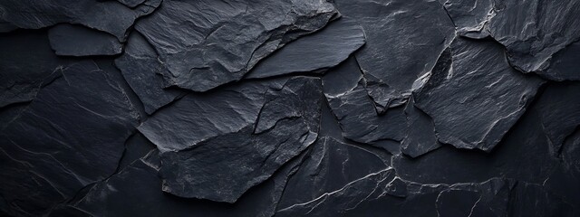 Leinwandbilder - Stylish Dark Slate Rock Wall with Unique Textures for Innovative Spaces : Generative AI