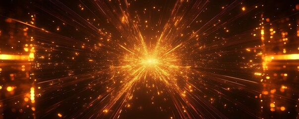 Fototapete - Stunning Explosion of Light Rays with Golden Sparks for Dramatic Visual Effects : Generative AI