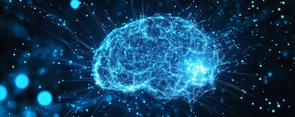 Fototapete - Futuristic Brain Illustration with Light Connections and Energetic Colors for Tech Themes : Generative AI
