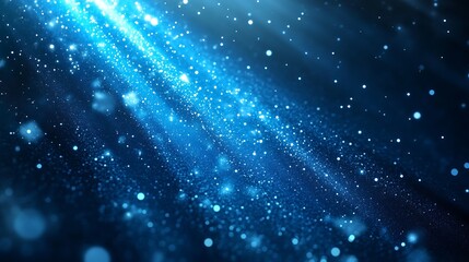 Poster - Stunning Blue Light Rays Shining Through Bokeh Sparkles on Dark Background : Generative AI