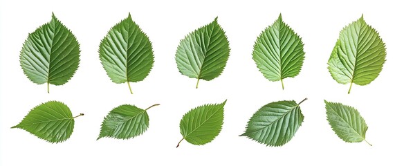 Poster - Collection of Fresh Green Leaves Isolated on White Background for Natural Design : Generative AI