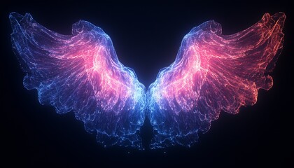 Aufkleber - Glowing Ethereal Wings with Abstract Neon Effect : Generative AI