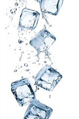 Poster - Dynamic water splash with ice cubes creating exciting motion in clear backdrop : Generative AI
