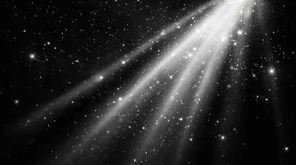 Aufkleber - Intense Beam of Light with Sparkling Stars Covering a Dark Background in Black and White : Generative AI
