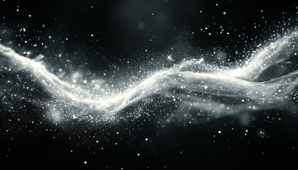 Poster - Ethereal White Sparkling Dust Against a Black Background for Creative Visuals and Artistic Expressions : Generative AI