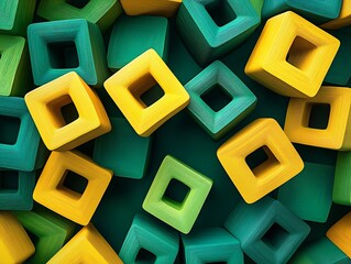 Fototapete - Colorful geometric shapes in vibrant green yellow arrangement for creative designs : Generative AI
