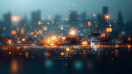 Poster - Dynamic digital connectivity information flow and technology integration in urban settings digital art futuristic environment aerial view conceptual visualization