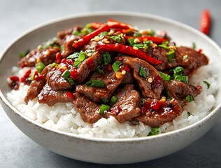 Poster - Delicious Beef Stir Fry with Rice and Vibrant Colors for Mouthwatering Asian Dishes : Generative AI
