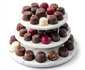 Poster - Delicious assortment of gourmet chocolate truffles beautifully arranged on a marble cake stand : Generative AI