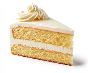 Poster - Elegant vanilla cake slice with rich frosting and delightful layers great for weddings and special occasions : Generative AI