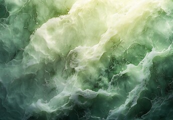 Poster - Textured Surface of Swirling Ocean Waves in Shades of Green and White : Generative AI